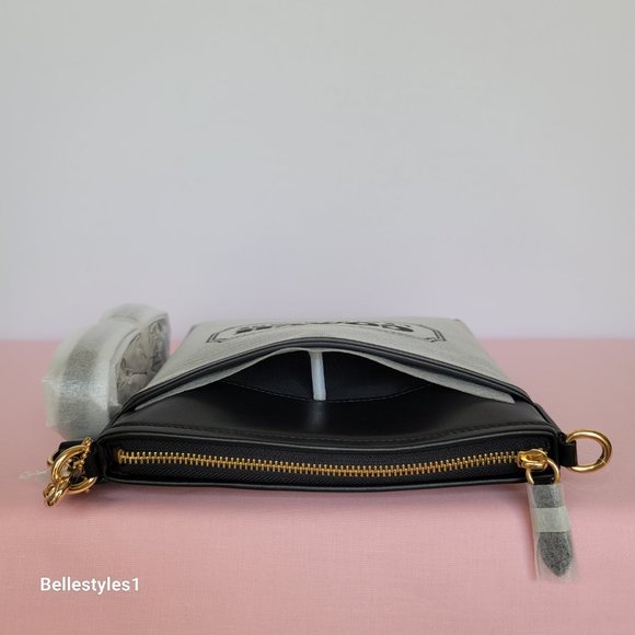 COACH Kitt Badge Jacquard & Smooth Leather Crossbody- Salt Black ⭐ - Picture 8 of 16